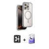 MARSİLYAN™- iPhone 15 Pro Max Kılıf Zirve Klasik Prime - Siyah Bilvis 5in1 5D Magic Hayalet Cam Ekran Koruyucu + PVD Metal Kamera Lens - SH