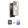 MARSİLYAN™- iPhone 15 Pro Max Kılıf Zirve Klasik Prime - Siyah Bilvis 5in1 5D Magic Hayalet Cam Ekran Koruyucu + PVD Metal Kamera Lens - SH