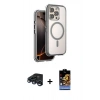 MARSİLYAN™- iPhone 15 Pro Max Kılıf Zirve Klasik Prime - Siyah Buffer Hayalet Cam Ekran Koruyucu + Lacivert Raze Metal Kamera Lens