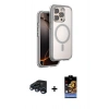 MARSİLYAN™- iPhone 15 Pro Max Kılıf Zirve Klasik Prime - Siyah Buffer Hayalet Cam Ekran Koruyucu + Lacivert Raze Metal Kamera Lens