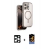 MARSİLYAN™- iPhone 15 Pro Max Kılıf Zirve Klasik Prime - Siyah Buffer Hayalet Cam Ekran Koruyucu + PVD Metal Kamera Lens - LT