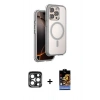 MARSİLYAN™- iPhone 15 Pro Max Kılıf Zirve Klasik Prime - Siyah Buffer Hayalet Cam Ekran Koruyucu + PVD Metal Kamera Lens - LT