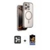 MARSİLYAN™- iPhone 15 Pro Max Kılıf Zirve Klasik Prime - Siyah Buffer Hayalet Cam Ekran Koruyucu + PVD Metal Kamera Lens - GI