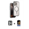 MARSİLYAN™- iPhone 15 Pro Max Kılıf Zirve Klasik Prime - Siyah Buffer Hayalet Cam Ekran Koruyucu + PVD Metal Kamera Lens - LT