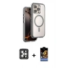 MARSİLYAN™- iPhone 15 Pro Max Kılıf Zirve Klasik Prime - Siyah Buffer Hayalet Cam Ekran Koruyucu + PVD Metal Kamera Lens - GI