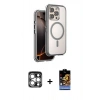 MARSİLYAN™- iPhone 15 Pro Max Kılıf Zirve Klasik Prime - Siyah Buffer Hayalet Cam Ekran Koruyucu + PVD Metal Kamera Lens - GS