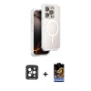 MARSİLYAN™- iPhone 15 Pro Max Kılıf Zirve Klasik Prime - Siyah Buffer Hayalet Cam Ekran Koruyucu + PVD Metal Kamera Lens - SH