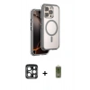 MARSİLYAN™- iPhone 15 Pro Max Kılıf Zirve Klasik Prime - Siyah Joko Magic 5D Hayalet Cam + Lacivert PVD Metal Kamera Lens