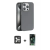MARSİLYAN™- iPhone 15 Pro Max Kılıf Zirve Modern Prime - Şeffaf 360 Full Body Arka Koruyucu + PVD Metal Kamera Lens - GI