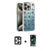 MARSİLYAN™- iPhone 15 Pro Max Kılıf Zirve Modern Prime - Şeffaf 360 Full Body Arka Koruyucu + PVD Metal Kamera Lens - LT