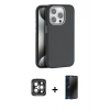 MARSİLYAN™- iPhone 15 Pro Max Kılıf Zirve Modern Prime - Siyah 3D Antistatik Hayalet Cam Ekran Koruyucu + PVD Metal Kamera Lens - GI