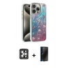 MARSİLYAN™- iPhone 15 Pro Max Kılıf Zirve Modern Prime - Siyah 3D Antistatik Hayalet Cam Ekran Koruyucu + PVD Metal Kamera Lens - GI