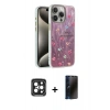 MARSİLYAN™- iPhone 15 Pro Max Kılıf Zirve Modern Prime - Siyah 3D Antistatik Hayalet Cam Ekran Koruyucu + PVD Metal Kamera Lens - SH