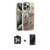 MARSİLYAN™- iPhone 15 Pro Max Kılıf Zirve Modern Prime - Siyah 3D Antistatik Hayalet Cam Ekran Koruyucu + PVD Metal Kamera Lens - TU