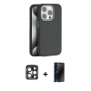 MARSİLYAN™- iPhone 15 Pro Max Kılıf Zirve Modern Prime - Siyah 3D Antistatik Hayalet Cam Ekran Koruyucu + PVD Metal Kamera Lens - LT