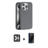 MARSİLYAN™- iPhone 15 Pro Max Kılıf Zirve Modern Prime - Siyah 3D Antistatik Hayalet Cam Ekran Koruyucu + PVD Metal Kamera Lens - GI
