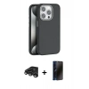 MARSİLYAN™- iPhone 15 Pro Max Kılıf Zirve Modern Prime - Siyah 3D Antistatik Hayalet Cam Ekran Koruyucu + Raze Metal Kamera Lens - TMGI