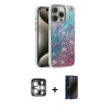 MARSİLYAN™- iPhone 15 Pro Max Kılıf Zirve Modern Prime - Siyah 3D Antistatik Hayalet Cam Ekran Koruyucu + PVD Metal Kamera Lens - GS