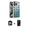 MARSİLYAN™- iPhone 15 Pro Max Kılıf Zirve Modern Prime - Siyah 3D Antistatik Hayalet Cam Ekran Koruyucu + PVD Metal Kamera Lens - TU