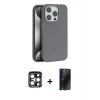 MARSİLYAN™- iPhone 15 Pro Max Kılıf Zirve Modern Prime - Siyah 3D Antistatik Hayalet Cam Ekran Koruyucu + PVD Metal Kamera Lens - LT