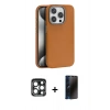 MARSİLYAN™- iPhone 15 Pro Max Kılıf Zirve Modern Prime - Siyah 3D Antistatik Hayalet Cam Ekran Koruyucu + PVD Metal Kamera Lens - LT