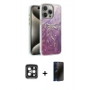 MARSİLYAN™- iPhone 15 Pro Max Kılıf Zirve Modern Prime - Siyah 3D Antistatik Hayalet Cam Ekran Koruyucu + PVD Metal Kamera Lens - SH