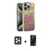 MARSİLYAN™- iPhone 15 Pro Max Kılıf Zirve Modern Prime - Siyah 3D Antistatik Hayalet Cam Ekran Koruyucu + PVD Metal Kamera Lens - SH