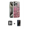MARSİLYAN™- iPhone 15 Pro Max Kılıf Zirve Modern Prime - Siyah 3D Antistatik Hayalet Cam Ekran Koruyucu + PVD Metal Kamera Lens - SH