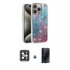 MARSİLYAN™- iPhone 15 Pro Max Kılıf Zirve Modern Prime - Siyah 3D Antistatik Hayalet Cam Ekran Koruyucu + PVD Metal Kamera Lens - SH