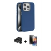 MARSİLYAN™- iPhone 15 Pro Max Kılıf Zirve Modern Prime - Siyah 3D Antistatik Mat Seramik Nano Ekran Koruyucu + Gümüş Raze Metal Kamera Lens