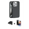 MARSİLYAN™- iPhone 15 Pro Max Kılıf Zirve Modern Prime - Siyah 3D Antistatik Mat Seramik Nano Ekran Koruyucu + Gümüş Raze Metal Kamera Lens