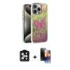 MARSİLYAN™- iPhone 15 Pro Max Kılıf Zirve Modern Prime - Siyah 3D Antistatik Mat Seramik Nano Ekran Koruyucu + Turuncu PVD Metal Kamera Lens