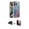 MARSİLYAN™- iPhone 15 Pro Max Kılıf Zirve Modern Prime - Siyah 3D Antistatik Mat Seramik Nano Ekran Koruyucu + Gümüş Raze Metal Kamera Lens