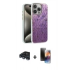 MARSİLYAN™- iPhone 15 Pro Max Kılıf Zirve Modern Prime - Siyah 3D Antistatik Mat Seramik Nano Ekran Koruyucu + Lacivert Raze Metal Kamera Lens