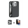 MARSİLYAN™- iPhone 15 Pro Max Kılıf Zirve Modern Prime - Siyah 3D Antistatik Mat Seramik Nano Ekran Koruyucu + PVD Metal Kamera Lens - LT