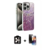 MARSİLYAN™- iPhone 15 Pro Max Kılıf Zirve Modern Prime - Siyah 3D Antistatik Mat Seramik Nano Ekran Koruyucu + Turuncu PVD Metal Kamera Lens