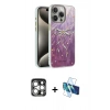 MARSİLYAN™- iPhone 15 Pro Max Kılıf Zirve Modern Prime - Siyah 3D Antistatik Seramik Nano Ekran Koruyucu + Gümüş PVD Metal Kamera Lens