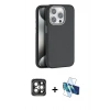 MARSİLYAN™- iPhone 15 Pro Max Kılıf Zirve Modern Prime - Siyah 3D Antistatik Seramik Nano Ekran Koruyucu + Gri PVD Metal Kamera Lens