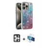 MARSİLYAN™- iPhone 15 Pro Max Kılıf Zirve Modern Prime - Siyah 3D Antistatik Seramik Nano Ekran Koruyucu + Gümüş PVD Metal Kamera Lens