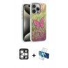 MARSİLYAN™- iPhone 15 Pro Max Kılıf Zirve Modern Prime - Siyah 3D Antistatik Seramik Nano Ekran Koruyucu + Gümüş PVD Metal Kamera Lens
