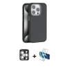 MARSİLYAN™- iPhone 15 Pro Max Kılıf Zirve Modern Prime - Siyah 3D Antistatik Seramik Nano Ekran Koruyucu + PVD Metal Kamera Lens - GS