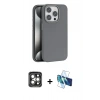 MARSİLYAN™- iPhone 15 Pro Max Kılıf Zirve Modern Prime - Siyah 3D Antistatik Seramik Nano Ekran Koruyucu + Gri PVD Metal Kamera Lens