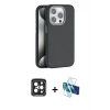 MARSİLYAN™- iPhone 15 Pro Max Kılıf Zirve Modern Prime - Siyah 3D Antistatik Seramik Nano Ekran Koruyucu + PVD Metal Kamera Lens - SH