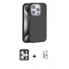 MARSİLYAN™- iPhone 15 Pro Max Kılıf Zirve Modern Prime - Siyah Bilvis 0.18mm Plus Cam Ekran Koruyucu + Gümüş PVD Metal Kamera Lens