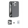 MARSİLYAN™- iPhone 15 Pro Max Kılıf Zirve Modern Prime - Siyah Bilvis 0.18mm Plus Cam Ekran Koruyucu + Gümüş PVD Metal Kamera Lens