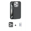 MARSİLYAN™- iPhone 15 Pro Max Kılıf Zirve Modern Prime - Siyah Bilvis 0.18mm Plus Cam Ekran Koruyucu + PVD Metal Kamera Lens - LT