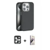 MARSİLYAN™- iPhone 15 Pro Max Kılıf Zirve Modern Prime - Siyah Bilvis 3D Mat Cam Ekran Koruyucu + PVD Metal Kamera Lens - LT