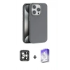 MARSİLYAN™- iPhone 15 Pro Max Kılıf Zirve Modern Prime - Siyah Bilvis 5in1 3D Magic Cam Ekran Koruyucu + PVD Metal Kamera Lens - GI