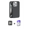 MARSİLYAN™- iPhone 15 Pro Max Kılıf Zirve Modern Prime - Siyah Bilvis 5in1 3D Magic Cam Ekran Koruyucu + PVD Metal Kamera Lens - GI