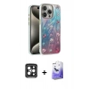 MARSİLYAN™- iPhone 15 Pro Max Kılıf Zirve Modern Prime - Siyah Bilvis 5in1 5D Magic Hayalet Cam Ekran Koruyucu + PVD Metal Kamera Lens - SH